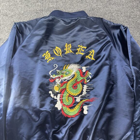 Vintage Korea Embroidered Dragon Satin Bomber Souvenir Jacket Distress Full Zip - Picture 1 of 11